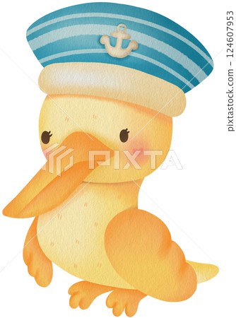 Cute Watercolor Pelican Paper Boat Ocean Adventure Marine Theme 124607953