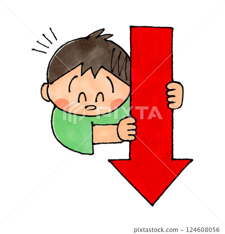 Boy holding a down arrow 124608056