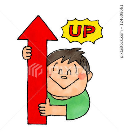 Boy holding an arrow pointing up (UP) 124608061