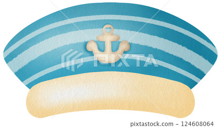 Watercolor Sailor Hat Clipart  Nautical Navy Captain Cap Illustration 124608064