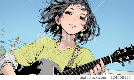 Young woman playing guitar Young woman playing guitar 124608133