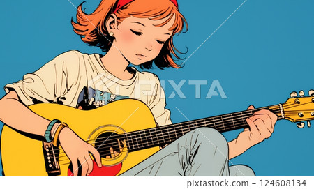 Young woman playing guitar Young woman playing guitar 124608134