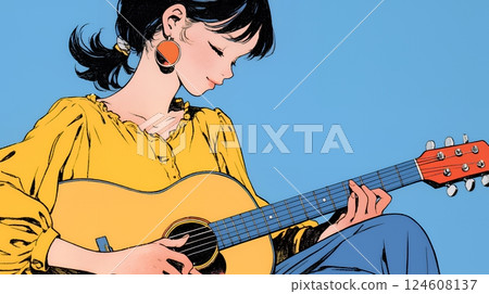 Young woman playing guitar 124608137