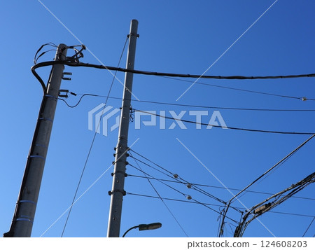 A refreshing blue sky and a utility pole A refreshing blue sky and a utility pole 124608203