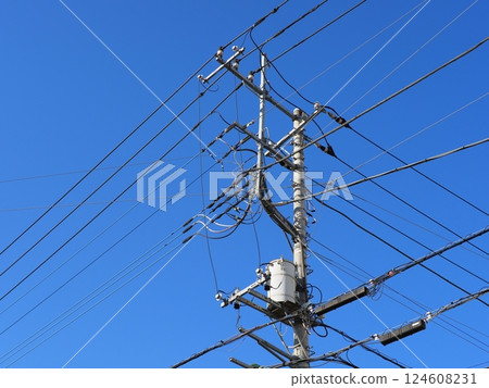 A refreshing blue sky and a utility pole A refreshing blue sky and a utility pole 124608231