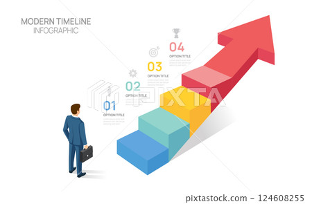 Business success infographic with arrow isometric 5 steps, career growth, and achievement concept, vector. 124608255