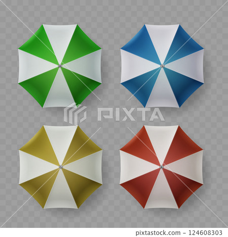 Colorful Beach Umbrella Set Green Blue Red Yellow Vector Colorful Beach Umbrella Set Green Blue Red Yellow Vector 124608303