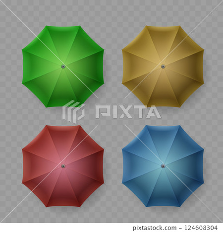 Colorful Beach Umbrella Set Green Blue Red Yellow Vector Colorful Beach Umbrella Set Green Blue Red Yellow Vector 124608304