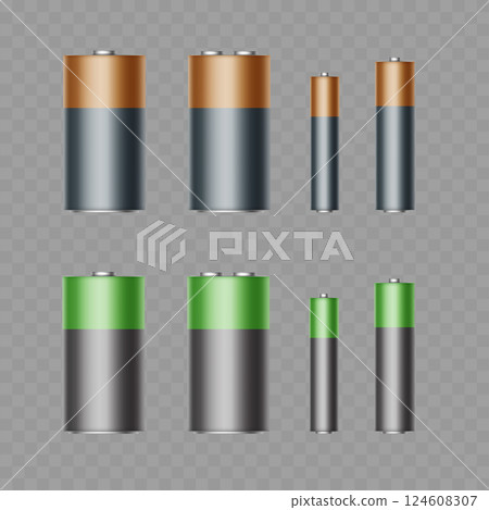AA and AAA Batteries Green Copper Power Cell Vector AA and AAA Batteries Green Copper Power Cell Vector 124608307
