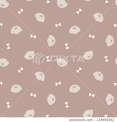 seamless minimal dog puppy pet animal repeat pattern in blue background, flat jpg illustration graphic design 124608362