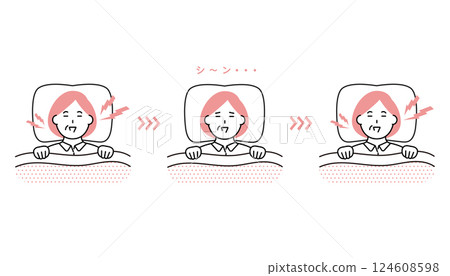 Illustration of a woman snoring and sleeping in an apnea state 124608598