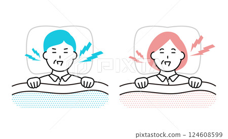Illustration of a middle-aged man and woman snoring while sleeping Illustration of a middle-aged man and woman snoring while sleeping 124608599