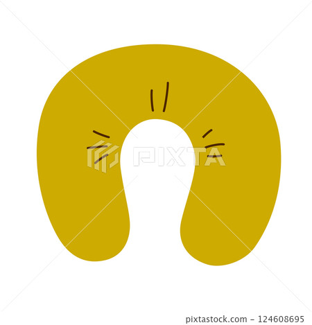 Flat cartoon icon of travel neck pillow. Simple and minimalistic doodle, Vector illustration for flights, long trips, comfort, relaxation, and travel essentials, isolated colored clipart 124608695