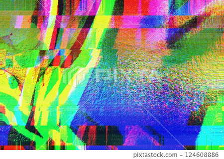Vibrant Glitch Art in Neon Green, Pink, Blue for Modern 90s, Y2K Aesthetic 124608886