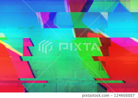 Neon Glitch Art with Vibrant Yellow, Green, Pink for 80s, Trippy Aesthetic 124608887