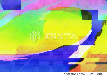 Glitch Art Neon Abstract with 80s Retro Vibe and Holographic Effects 124608889