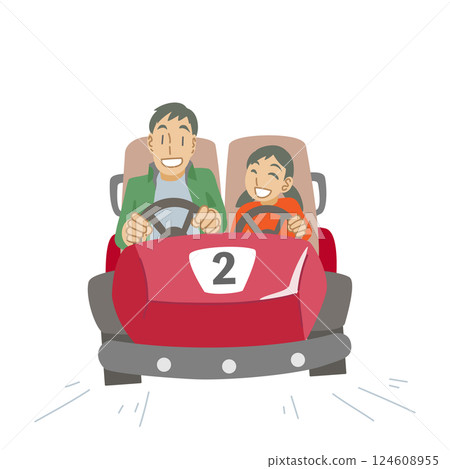Parents and children riding go-karts 124608955