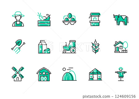 Farming - set of line design style icons 124609156