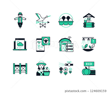 Smart gardening and farming - line design style icons set Smart gardening and farming - line design style icons set 124609159