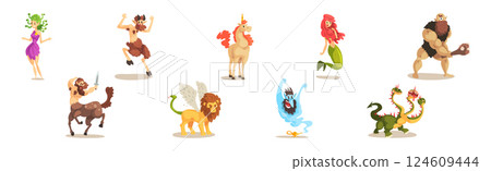 Various Magical Mythical Creatures from Fairytale Vector Set 124609444