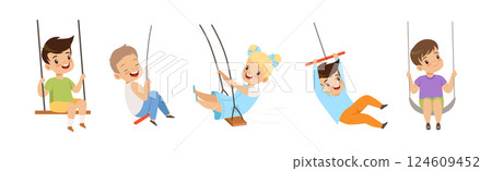 Happy Boy and Girl Character Swinging Have Fun Vector Set Happy Boy and Girl Character Swinging Have Fun Vector Set 124609452