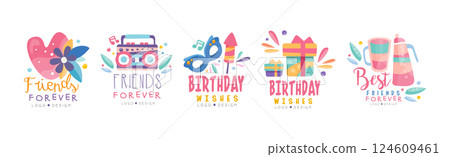 Happy Birthday Logo and Badge Design Vector Set 124609461