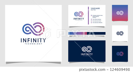 Infinity tech logo with line art style design template outline color gradient tech template 124609498