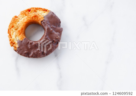 Delicious old fashioned chocolate covered donuts 124609592