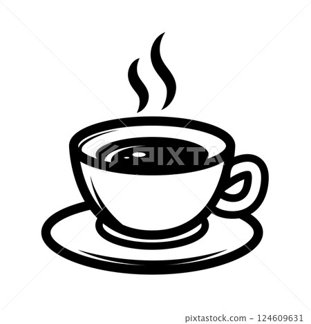 Illustration of the cup of coffee. Design element for logo, label, sign, badge. Vector illustration 124609631