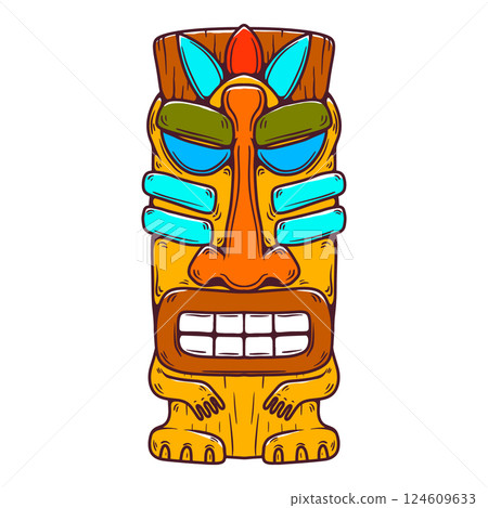 Traditional polynesian tiki idol. Illustration of tribal tiki mask. Design element for decorations. Vector illustration Traditional polynesian tiki idol. Illustration of tribal tiki mask. Design element for decorations. Vector illustration 124609633