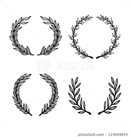 Set of floral wreath in vintage style. Design element for decorations. Vector illustration Set of floral wreath in vintage style. Design element for decorations. Vector illustration 124609643