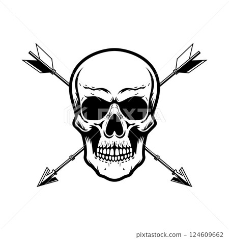 Skull with crossed arrows. Design element for poster, card, banner, emblem, sign. Vector illustration Skull with crossed arrows. Design element for poster, card, banner, emblem, sign. Vector illustration 124609662