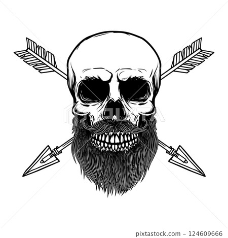 Skull with crossed arrows. Design element for poster, card, banner, emblem, sign. Vector illustration 124609666