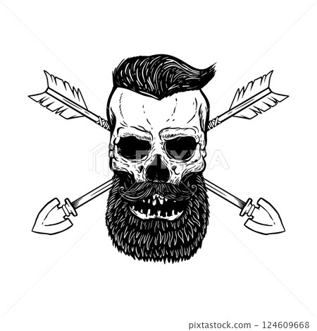 Skull with crossed arrows. Design element for poster, card, banner, emblem, sign. Vector illustration 124609668