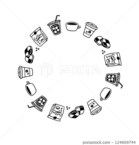 Simple hand-drawn cute cafe image frame 124609744