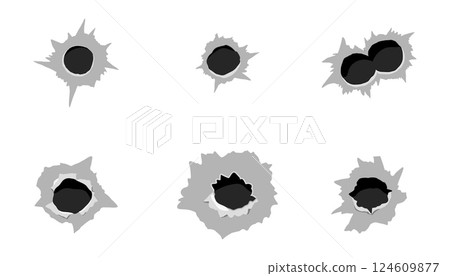 Bullet hole gun shot weapon mark silhouette, impact gun, bullet hole gunshot. Damage from shoot. Bullet hole gun shot weapon mark silhouette, impact gun, bullet hole gunshot. Damage from shoot. 124609877