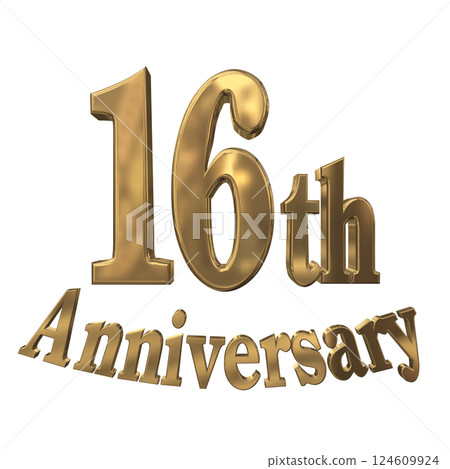 3DCG letters "16th Anniversary/16th Anniversary Mark Sparkling" Gold, Gold 3DCG letters "16th Anniversary/16th Anniversary Mark Sparkling" Gold, Gold 124609924