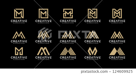 set of initials letter M abstract logo vector design 124609925