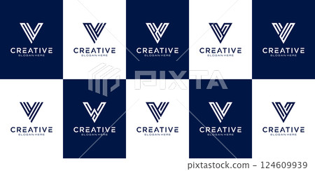 Set of initial letter V logo design template. icons for business of luxury, elegant, simple Set of initial letter V logo design template. icons for business of luxury, elegant, simple 124609939
