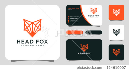 head fox logo vector line style design with business card 124610007