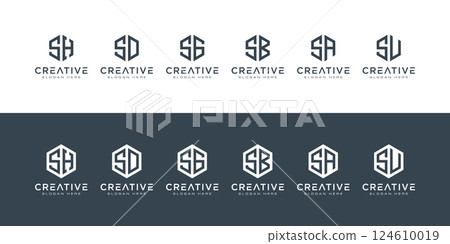 Set of creative monogram letter logo hexagon Premium Vector Set of creative monogram letter logo hexagon Premium Vector 124610019