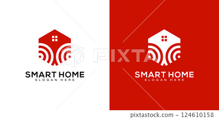 Smart home tech logo with line art style logo business card 124610158