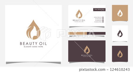 woman beauty oil logo design with woman face and olive oil design template and business card woman beauty oil logo design with woman face and olive oil design template and business card 124610243