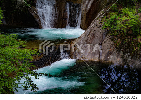 [Early summer material] Fresh greenery in Nishizawa Valley [Yamanashi Prefecture] 124610322