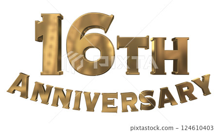 3DCG letters "16th Anniversary/16th Anniversary Mark Sparkling" Gold, Gold 124610403