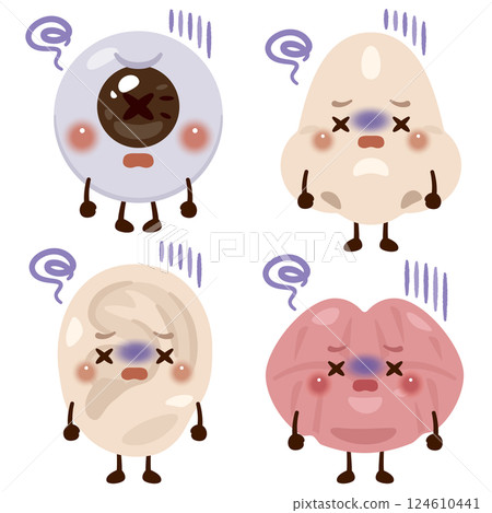 Unhealthy and unwell face parts character illustration set Unhealthy and unwell face parts character illustration set 124610441