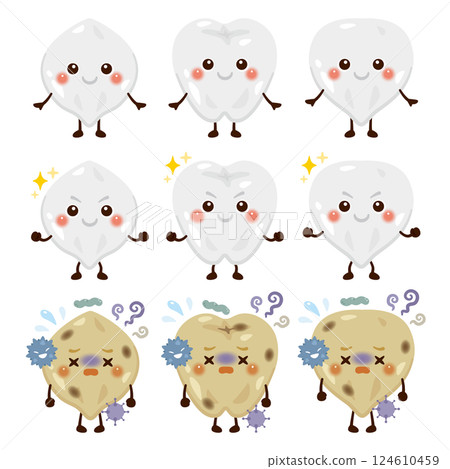 Tooth character illustration set Tooth character illustration set 124610459