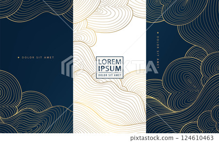 Vector set of line cloud golden patterns, chinese, japanese wave smoke textures, asian curve cards. Luxury premium abstract posters, art, labels, package. Vector set of line cloud golden patterns, chinese, japanese wave smoke textures, asian curve cards. Luxury premium abstract posters, art, labels, package. 124610463