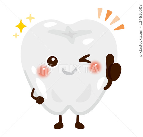 Tooth character illustration giving a good sign Tooth character illustration giving a good sign 124610508