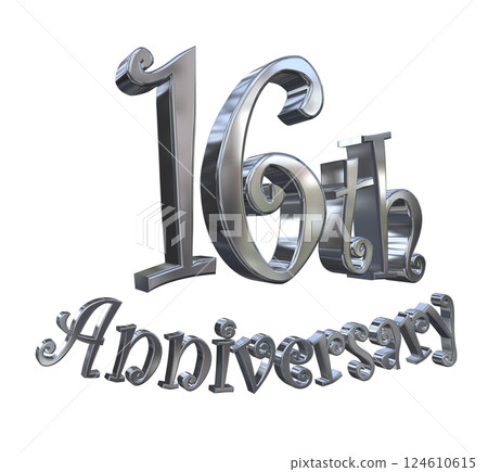 3DCG letters "16th Anniversary/16th Anniversary mark glitter" Silver, Silver 3DCG letters "16th Anniversary/16th Anniversary mark glitter" Silver, Silver 124610615